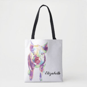 Colourful Pop Art Pig Personalized Tote Bag