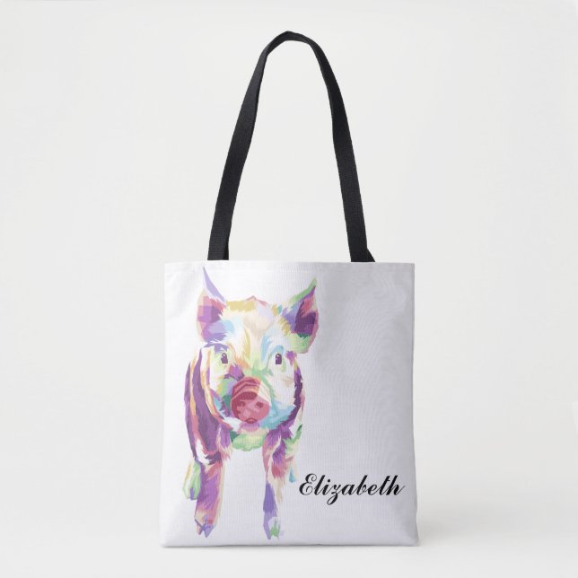 Colourful Pop Art Pig Personalized Tote Bag (Front)