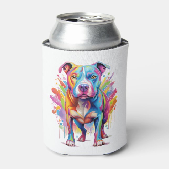 Colourful Pop Art Pitbull Portrait Dog Lover Pullo Can Cooler (Can Front)