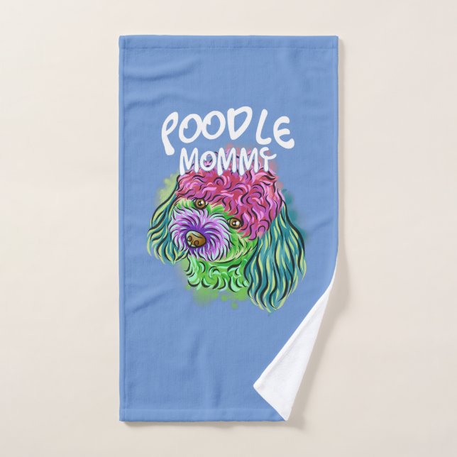 colourful pop art portrait poodle dog mom mommy mo hand towel (Hand Towel)