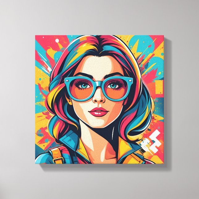 Colourful Pop Art Portrait Square Canvas (Front)