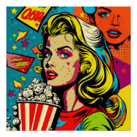 Colourful Pop Art Retro Popcorn Blonde Woman Art
