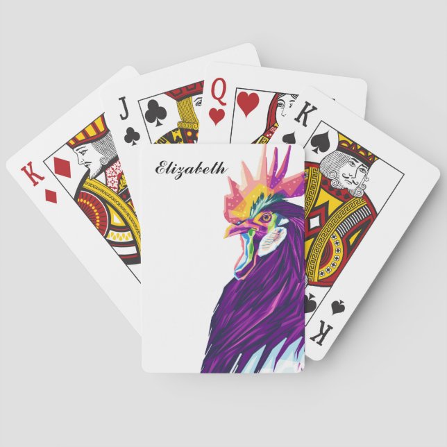 Colourful Pop Art Rooster Personalized Playing Car Playing Cards (Back)