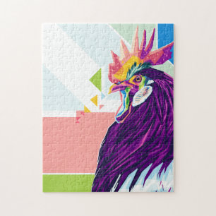 Colourful Pop Art Rooster Portrait Jigsaw Puzzle