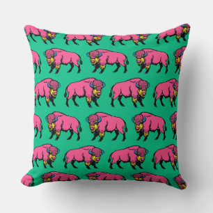 Colourful Pop-Art Southwestern Buffalo/Bison Throw Pillow