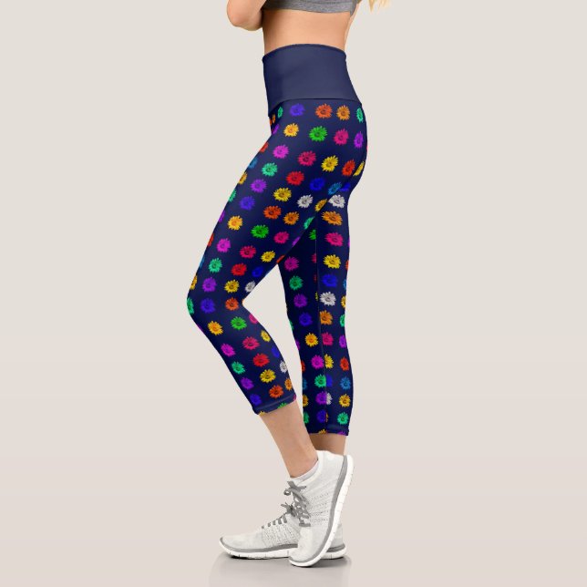 Colourful Pop Art Sunflowers Pattern Bright Funky Capri Leggings (Left)