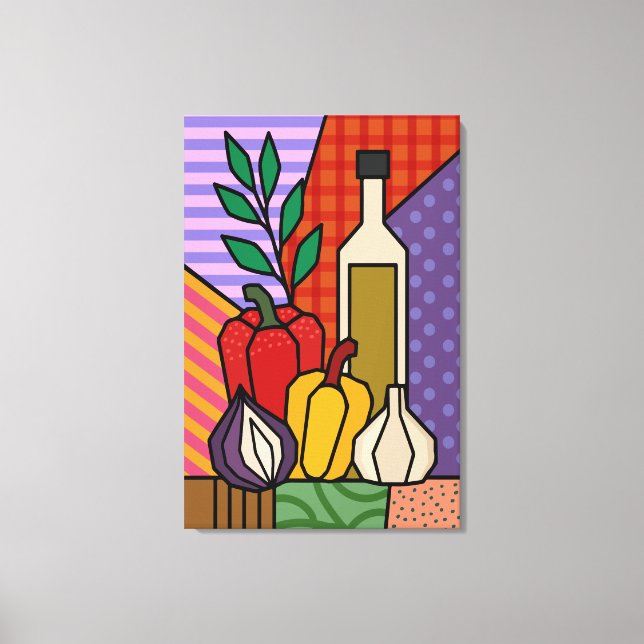 Colourful Pop Art Vegetable Canvas | Retro Kitchen Print (Front)