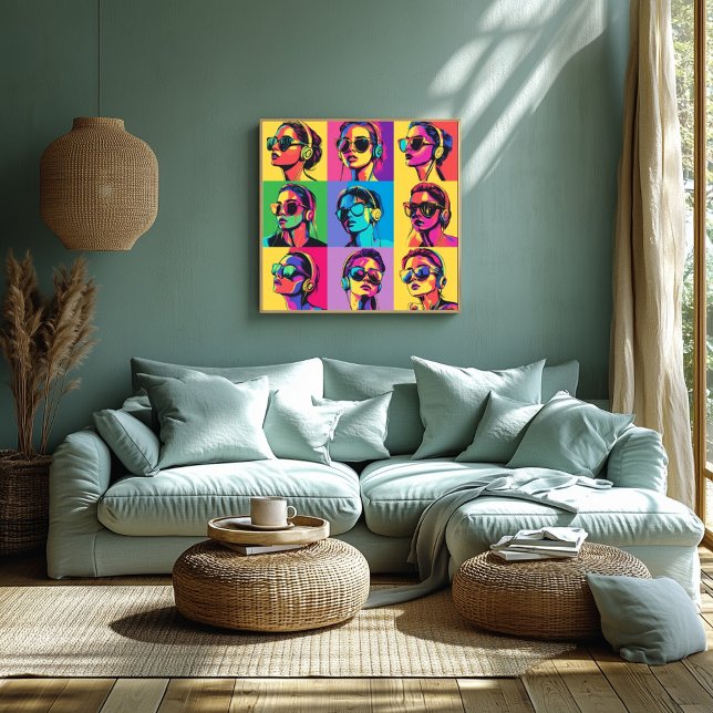 Colourful Pop Art Women with Sunglasses & Headphon Poster (Creator Uploaded)