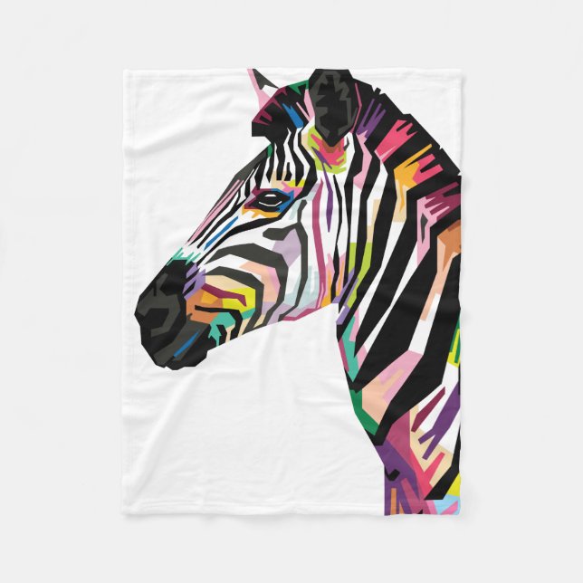 Colourful Pop Art Zebra on White Background Fleece Blanket (Front)