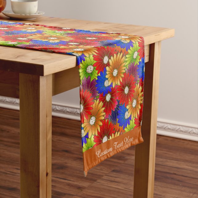 Colourful Pop Culture Floral Gold Red Blue Pattern Short Table Runner (In Situ)
