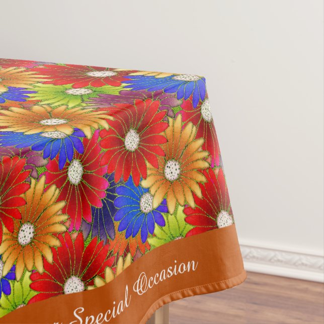 Colourful Pop Culture Floral Gold Red Blue Pattern Tablecloth (In Situ)