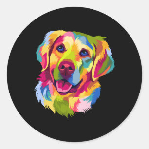 Colourful Pop Golden Retriever Portrait Owner Classic Round Sticker