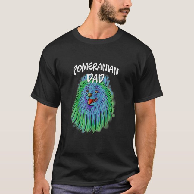 Colourful Pop Portrait Pomeranian Dog Dad Father's T-Shirt (Front)