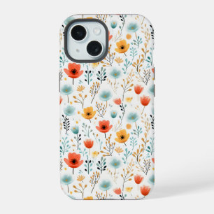 Colourful Poppies Floral Pattern iPhone 15 Case
