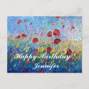 Colourful Poppies Flowers Happy Birthday Wishes Postcard