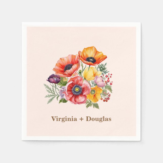 Colourful Poppies Wedding Napkins (Front)
