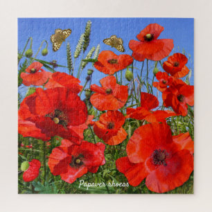 Colourful Poppy Field and Butterflies Jigsaw Puzzle