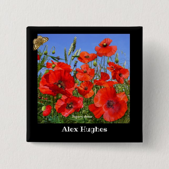 Colourful Poppy Field Custom Name 2 Inch Square Button (Front)