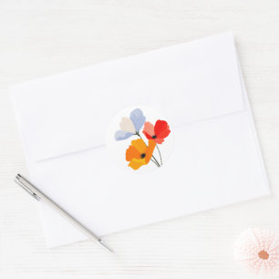 Colourful Poppy Floral Flower Classic Round Sticker