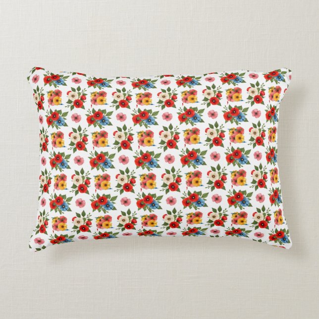 Colourful Poppy Flower Floral Pattern Accent Pillo Pillow (Front)