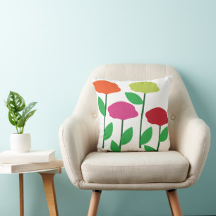 Colourful Poppy Flowers Floral Throw Pillow
