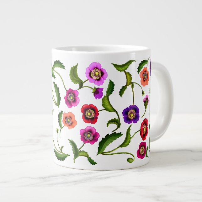 Colourful Poppy Garden Flowers Jumbo Mug (Front Right)