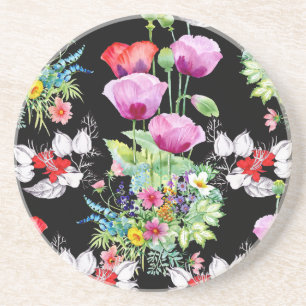 Colourful Poppy Summer Flowers Pattern Coaster