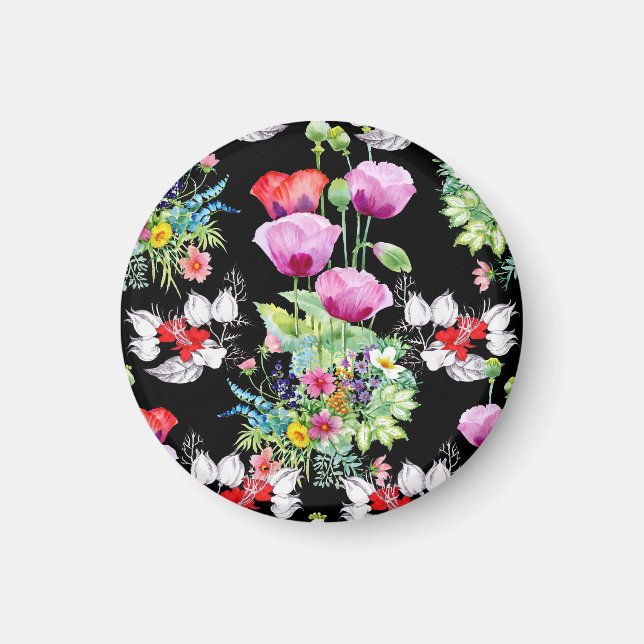 Colourful Poppy Summer Flowers Pattern Magnet (Front)