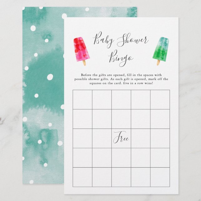 Colourful Popsicle Baby Shower Bingo Game (Front/Back)