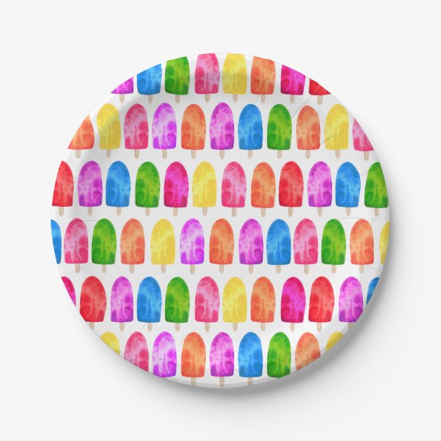 Colourful Popsicle Ice Lolly pattern Paper Plate (Front)