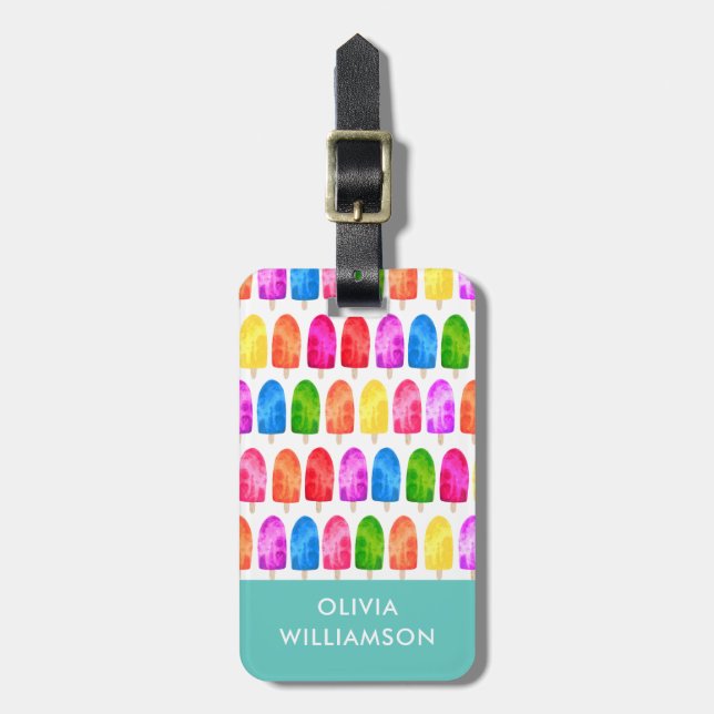Colourful Popsicle Ice Lolly pattern personalized Luggage Tag (Front Vertical)