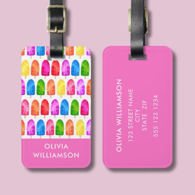 Colourful Popsicle Ice Lolly pattern personalized Luggage Tag (ice lolly pattern personalised luggage tag)