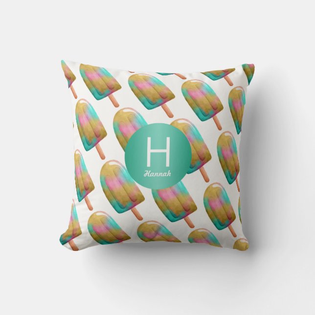 Colourful Popsicle Pattern with Your Monogram Throw Pillow (Front)