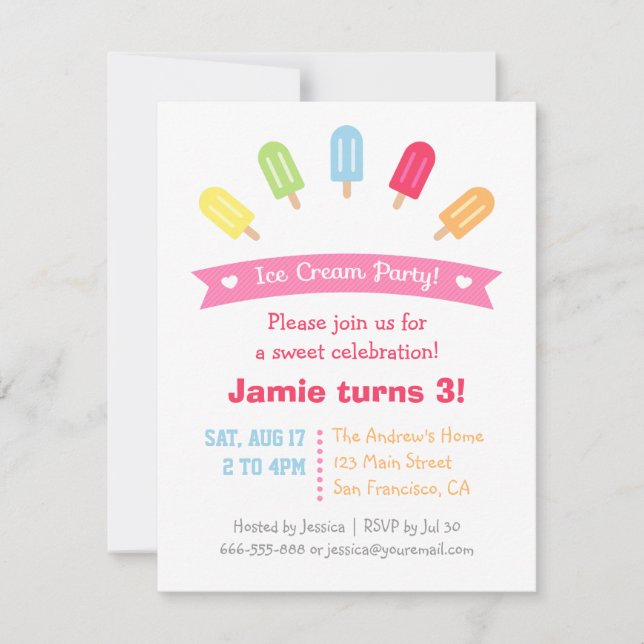 Colourful Popsicle Summer Party Invitations (Front)