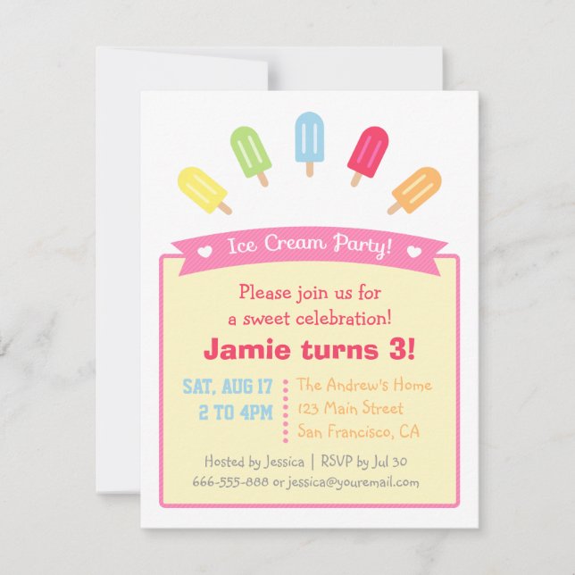 Colourful Popsicle Summer Party Invitations (Front)