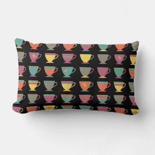 Colourful porcelain tea cups, winter hot coffee mu lumbar pillow