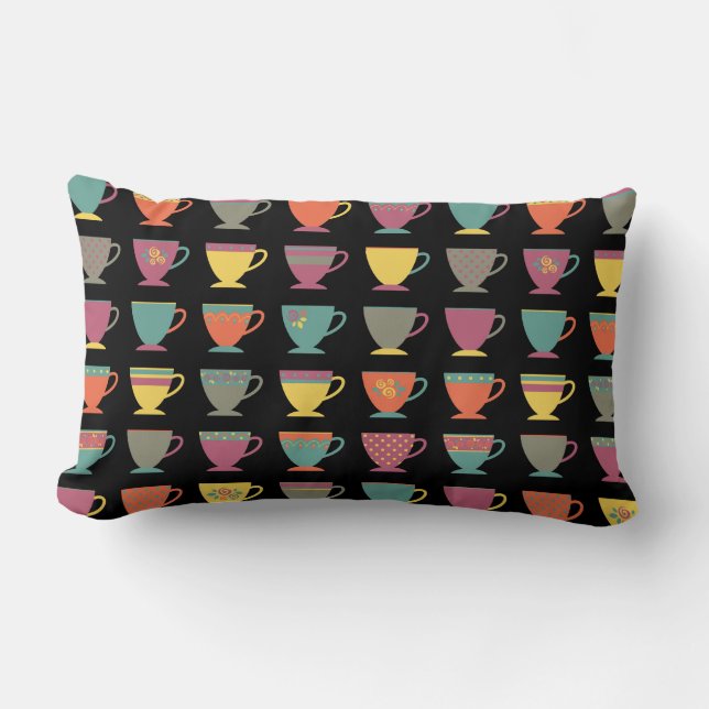 Colourful porcelain tea cups, winter hot coffee mu lumbar pillow (Front)