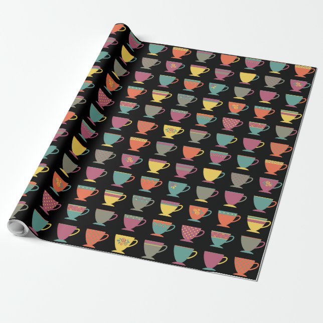 Colourful porcelain tea cups, winter hot coffee mu wrapping paper (Unrolled)