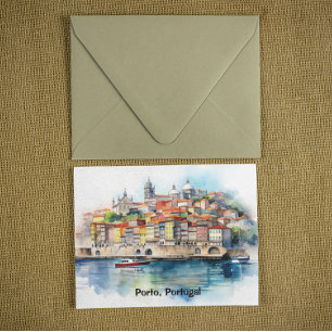 Colourful Porto Portugal Watercolor City View Postcard