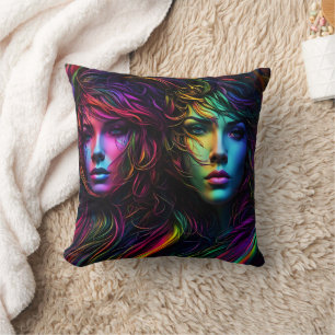 Colourful Portraits of Two Women Throw Pillow
