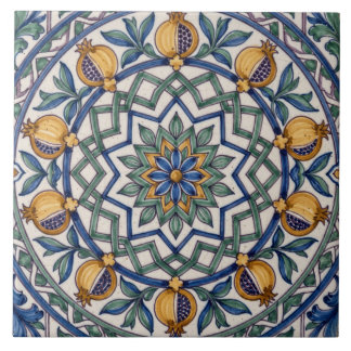 Colourful Portuguese Azulejo Pomegranate Medallion Tile