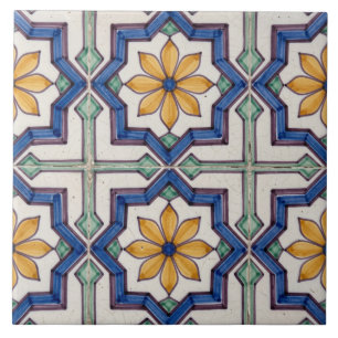 Colourful Portuguese Azulejo Star Tile