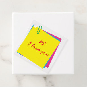 Colourful Post it Notes with PS I Love You and Nam Favour Tags