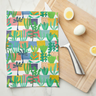 Colourful Pots and Cactus Pattern Kitchen Towel
