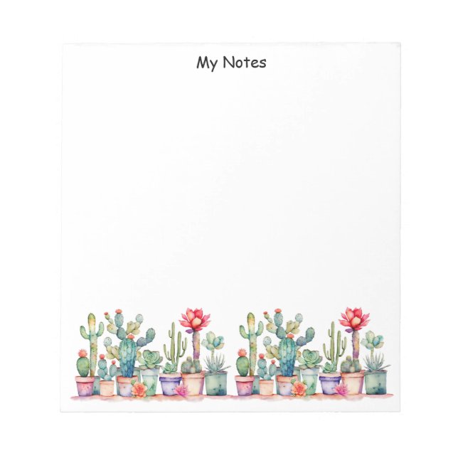 Colourful Potted Cacti And Succulents Notepad (Front)