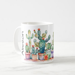 Colourful Potted Cacti And Succulents With Name Coffee Mug