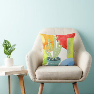 Colourful potted cactus throw pillow