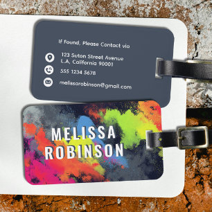 Colourful Powder Splash Bold White Name & Dark Gre Luggage Tag