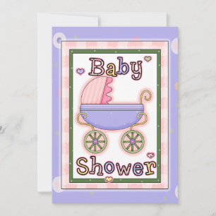 Colourful Pram Baby Girl Shower Invitation