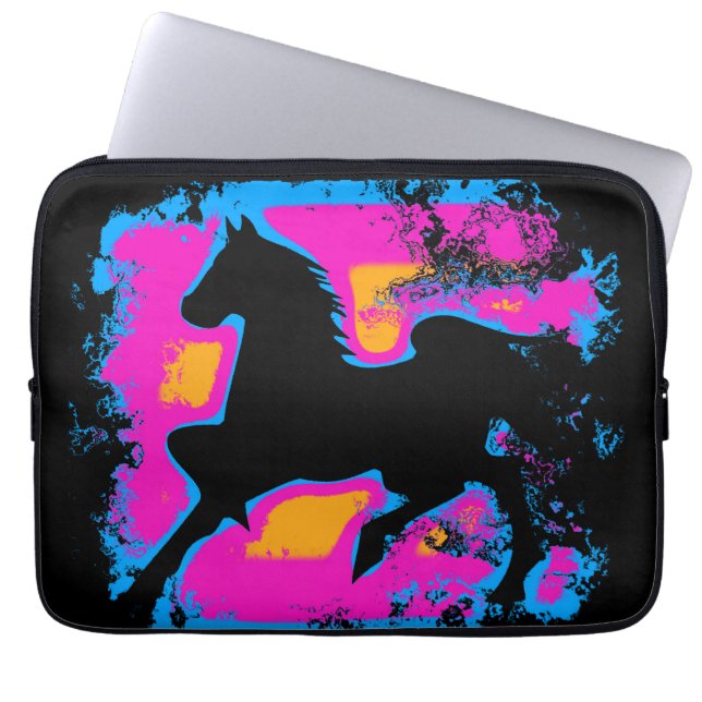 Colourful Prancing High-stepping Horse Silhouette Laptop Sleeve (Front)